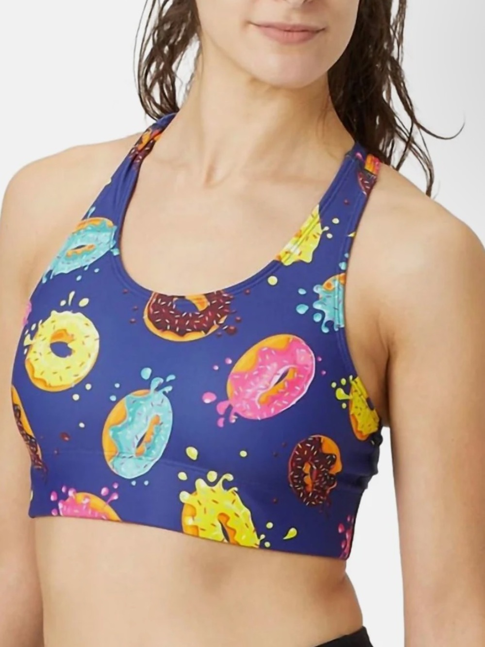 Donut-Print Sports Bra in Navy Blue